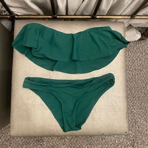L Space Ruffle Green Strapless Swimsuit